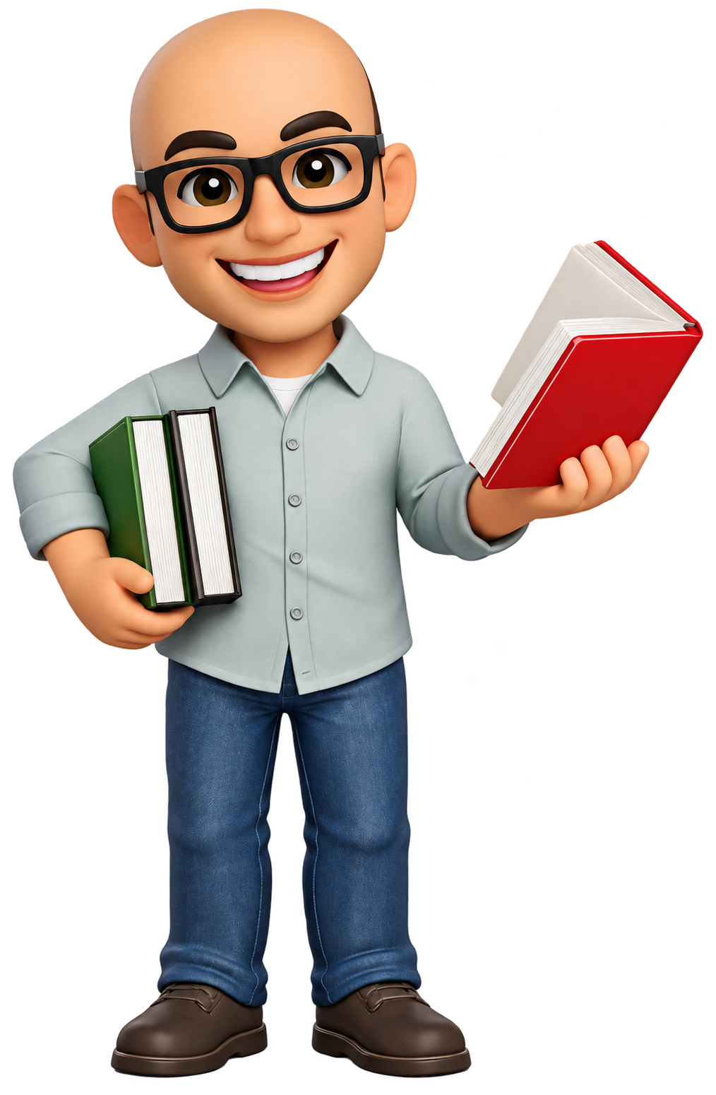 Ilustração do Prof. Mário César Nascimento segurando livros